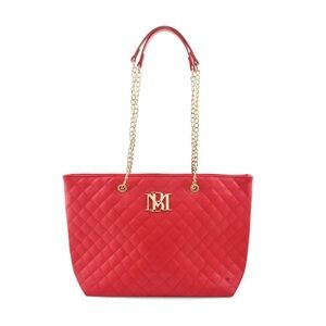 Badgley Mischka Quilted Red Tote with Gold Chain Straps